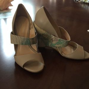 Taupe Leather Wedges